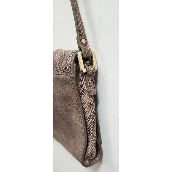 Antropologie Morgan Woven Suede Crossbody Bag Snakeskin Accents Tassel Boho - Picture 7 of 15